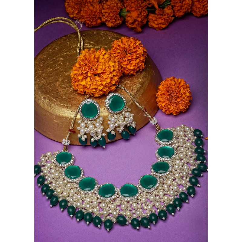 Green Alloy Glossy Jewellery Set - JD986610152