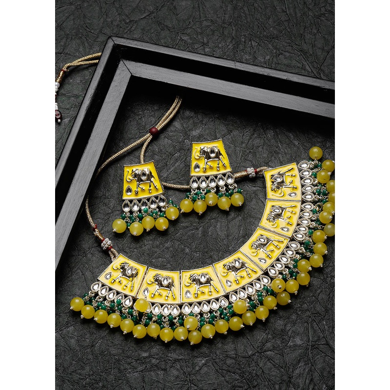 Green Alloy Glossy Jewellery Set - JD986610153