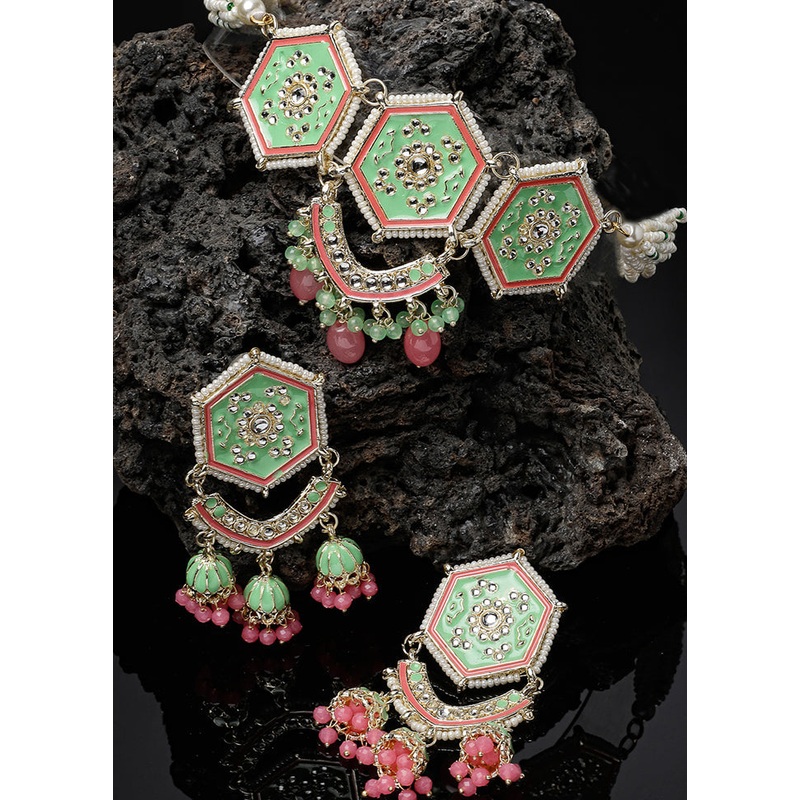 Green Alloy Glossy Jewellery Set - JD986610155