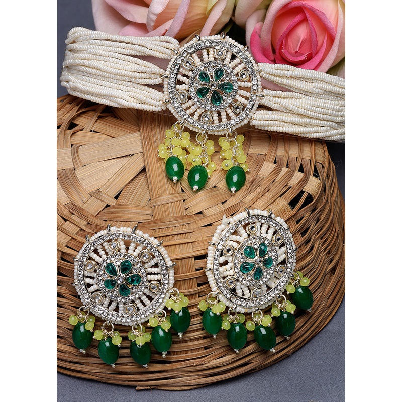 Green Alloy Glossy Jewellery Set - JD986610156