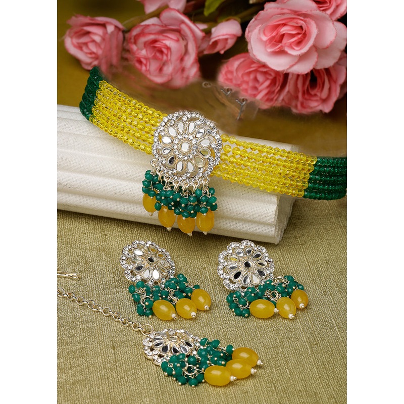 Green Alloy Glossy Jewellery Set - JD986610157