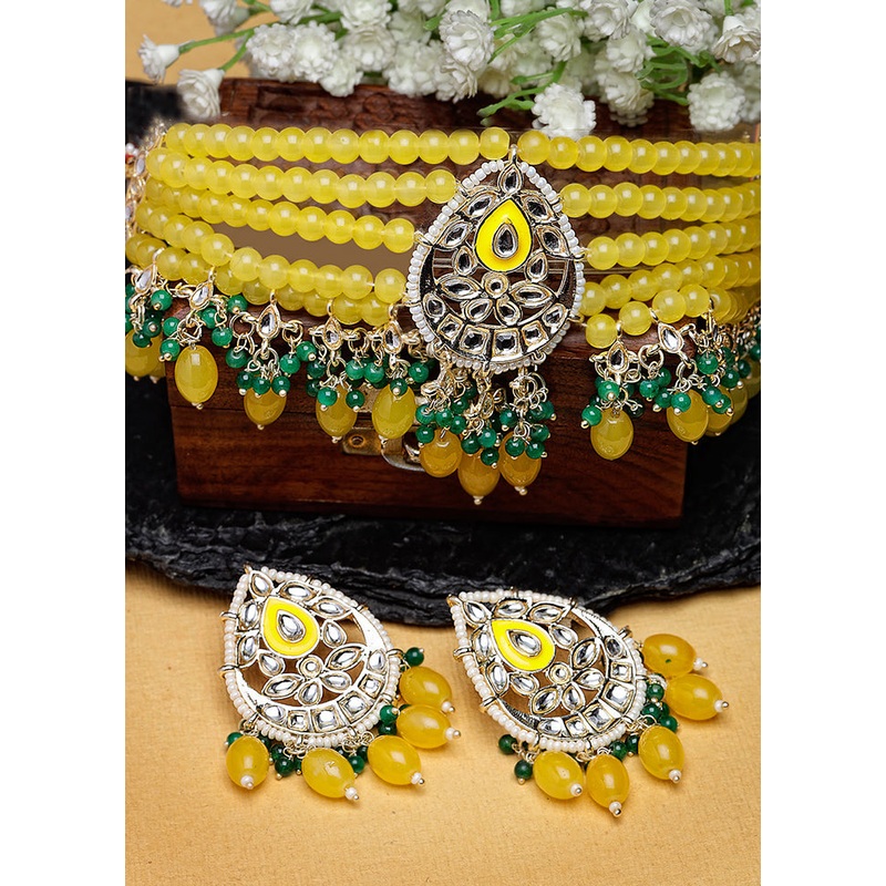 Green Alloy Glossy Jewellery Set - JD986610158