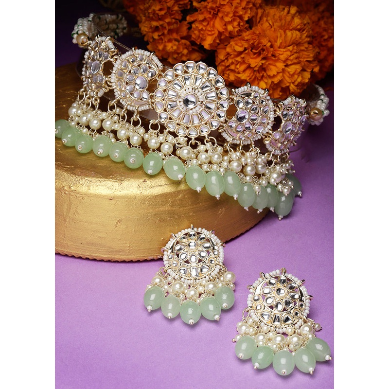 Green Alloy Glossy Jewellery Set - JD986610159