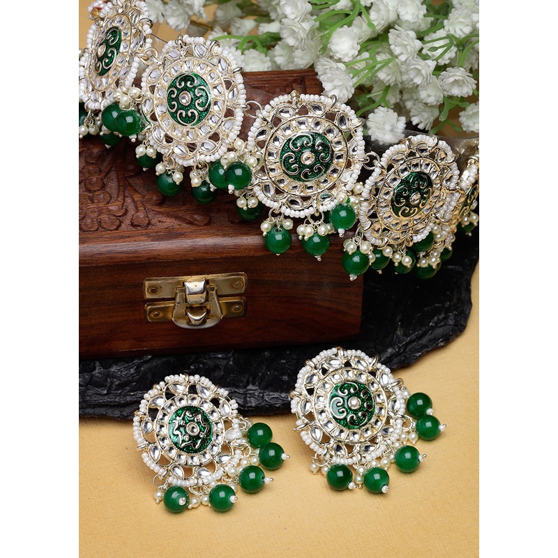 Green Alloy Glossy Jewellery Set - JD986610161