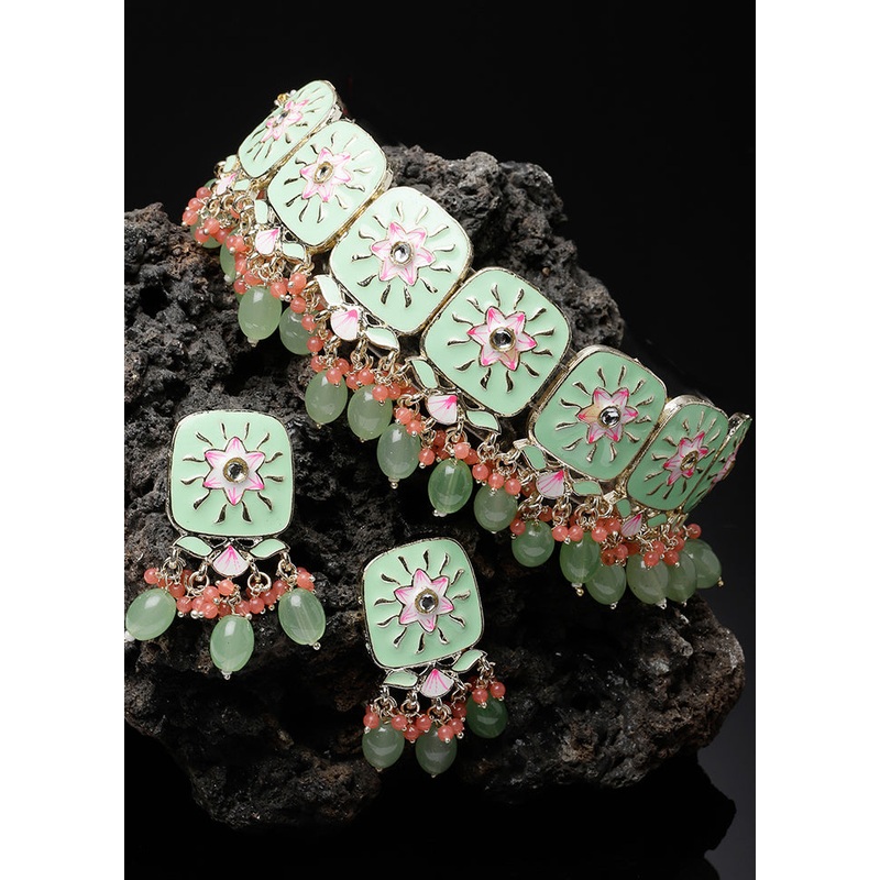 Green Alloy Glossy Jewellery Set - JD986610162