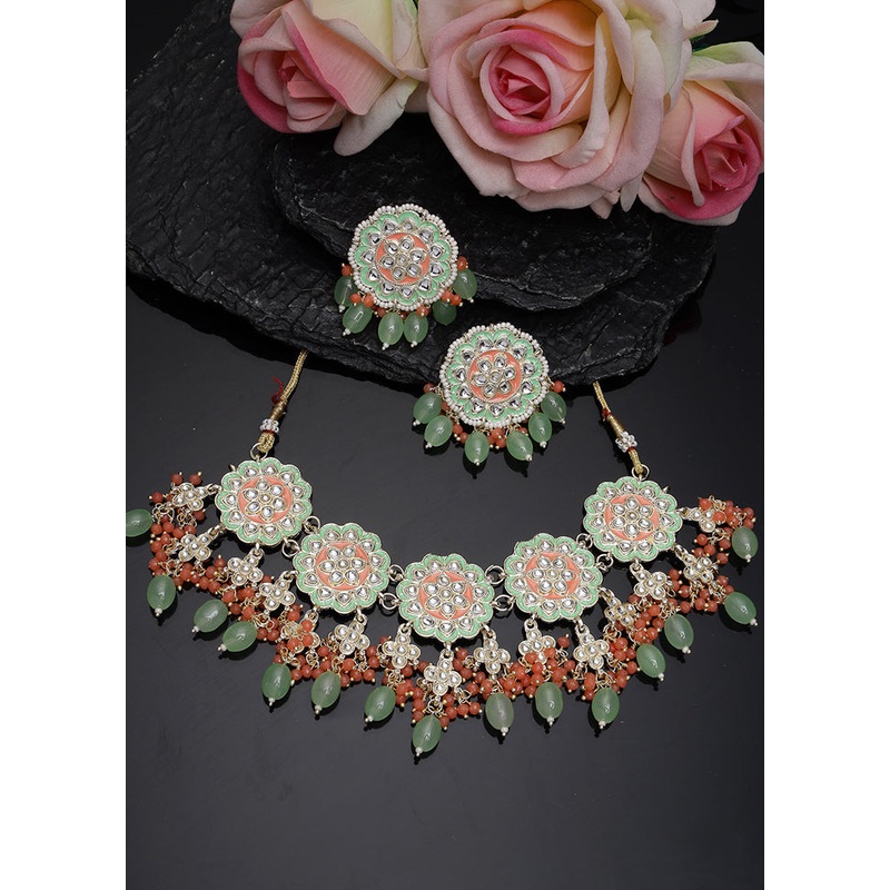 Green Alloy Glossy Jewellery Set - JD986610163