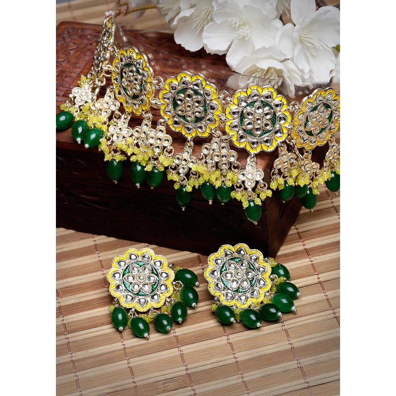 Green Alloy Glossy Jewellery Set - JD986610164