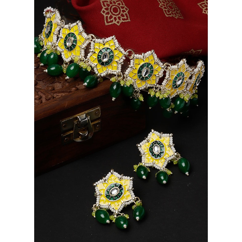Green Alloy Glossy Jewellery Set - JD986610165