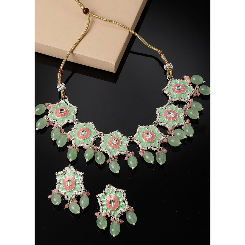 Green Alloy Glossy Jewellery Set - JD986610166