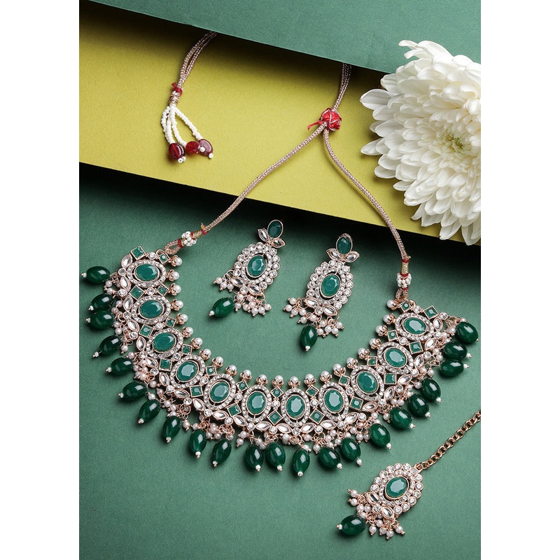 Green Alloy Glossy Jewellery Set - JD986610167