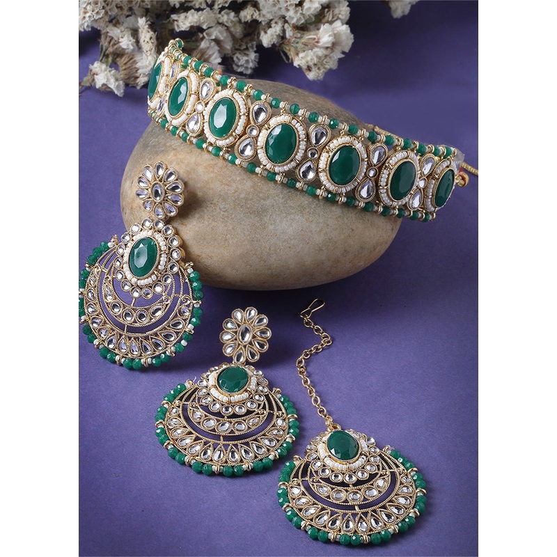 Green Alloy Glossy Jewellery Set - JD986610168