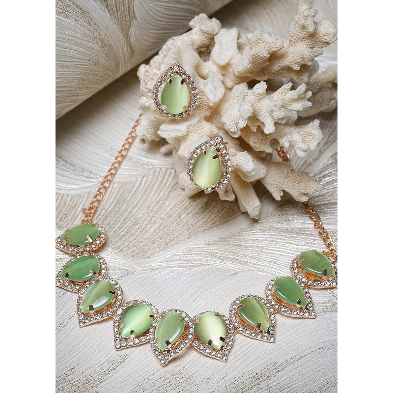 Green Alloy Glossy Jewellery Set - JD986610169