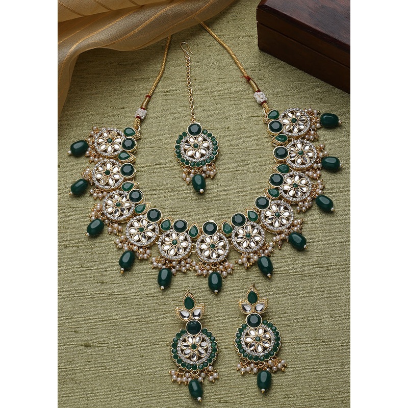 Green Alloy Glossy Jewellery Set - JD986610170