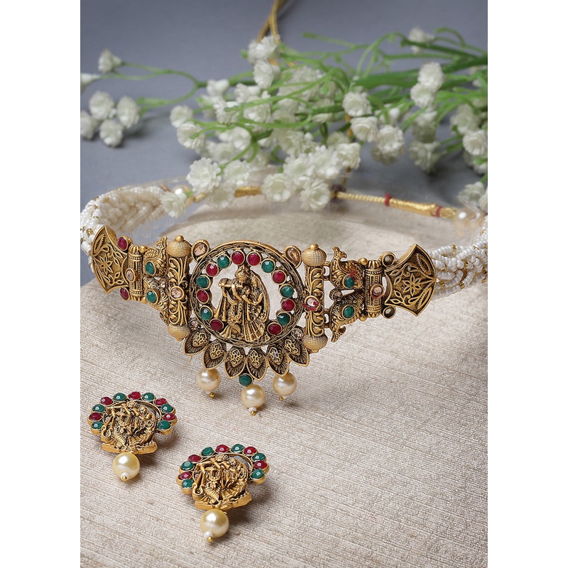 Green Alloy Glossy Jewellery Set - JD986610171