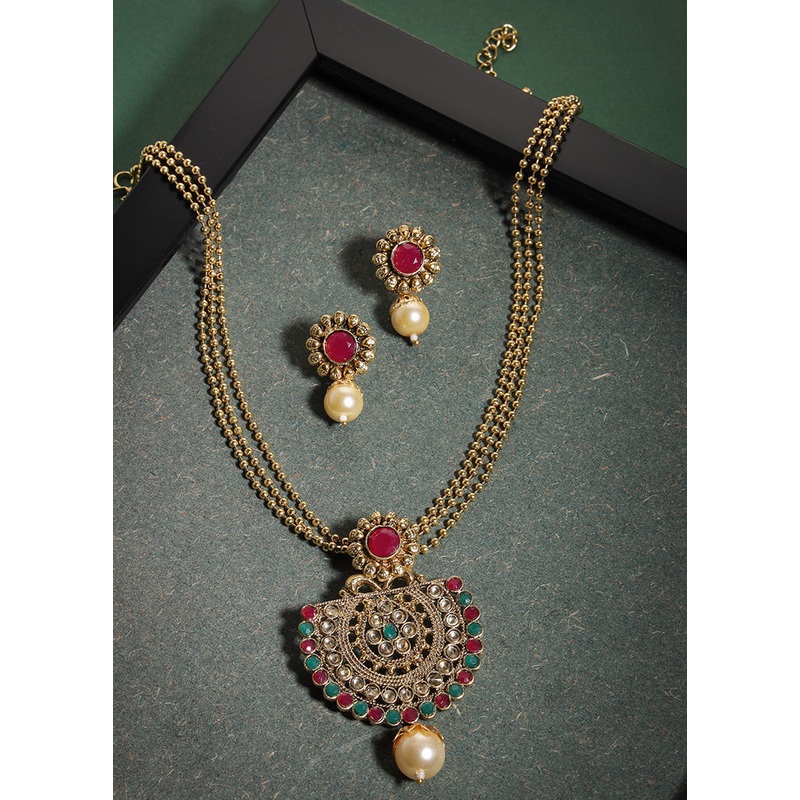 Green Alloy Glossy Jewellery Set - JD986610172