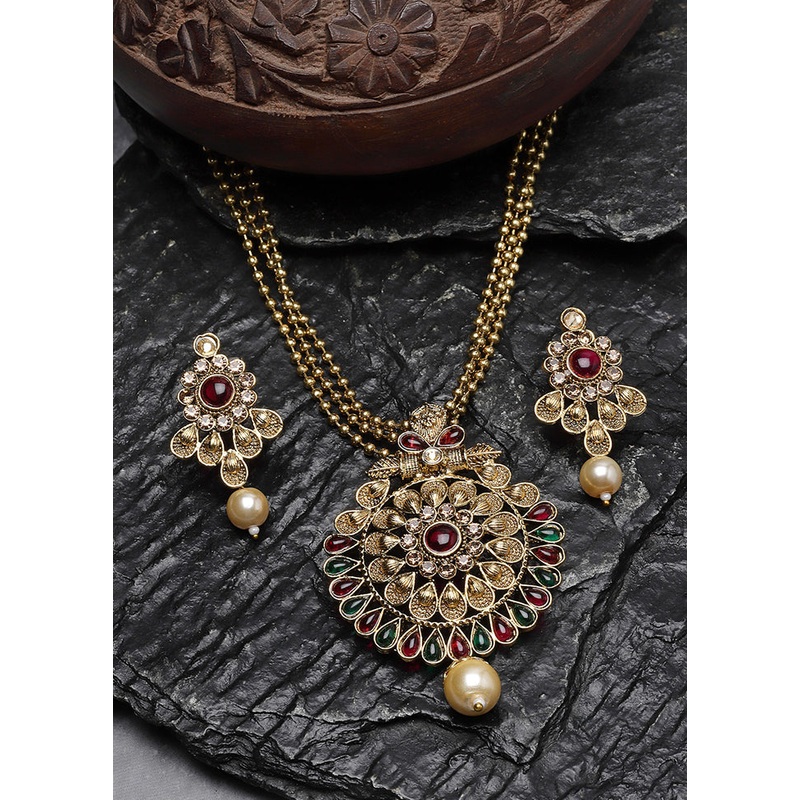 Green Alloy Glossy Jewellery Set - JD986610173