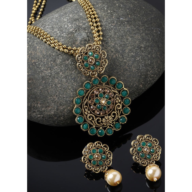 Green Alloy Glossy Jewellery Set - JD986610174