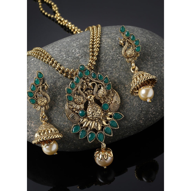 Green Alloy Glossy Jewellery Set - JD986610175