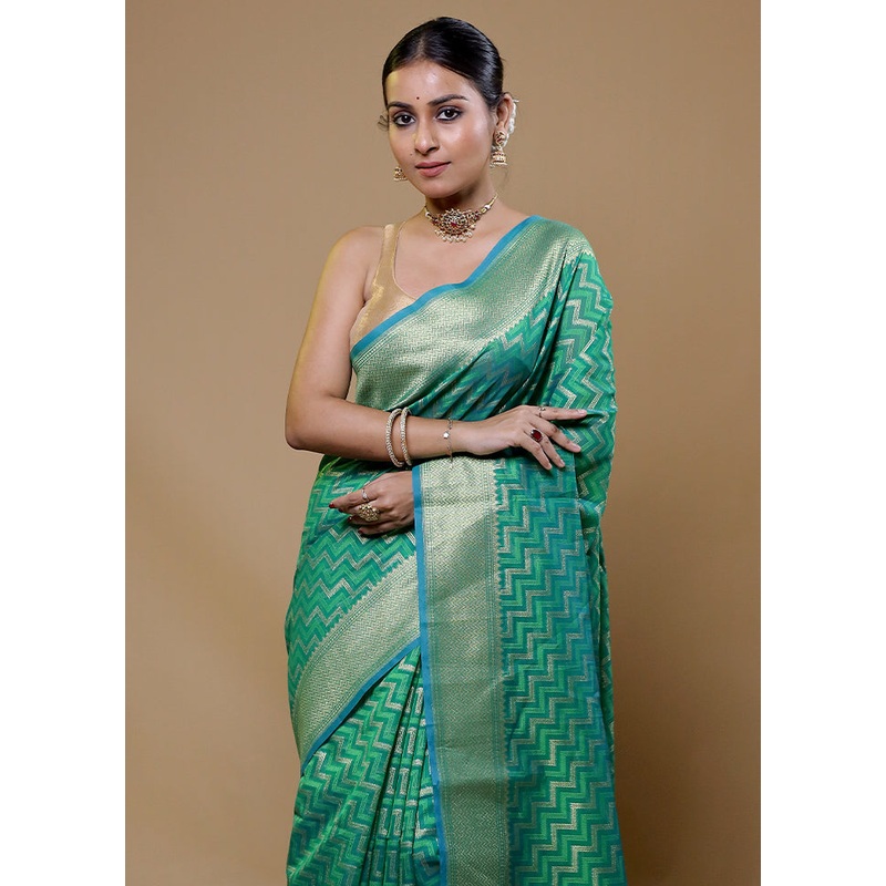 Green Kora Silk Saree With Blouse Piece - JD986610033