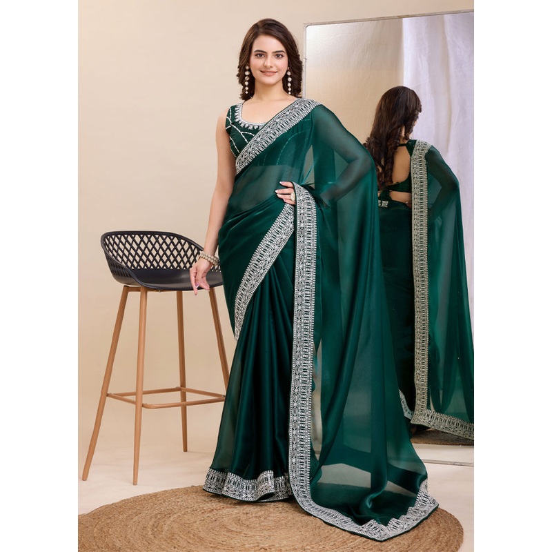 Green Silk Saree With Blouse Piece - JD986609991