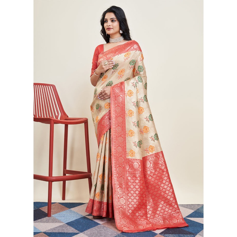 Grey Banarasi Silk Saree With Blouse Piece - JD986609989