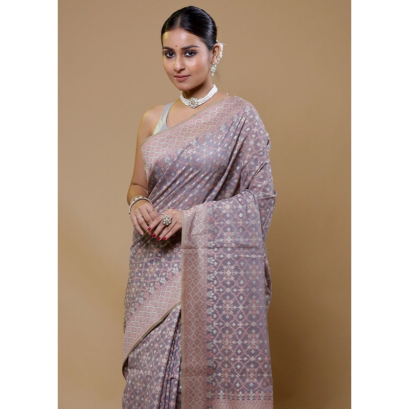 Grey Kora Silk Saree With Blouse Piece - JD986610032