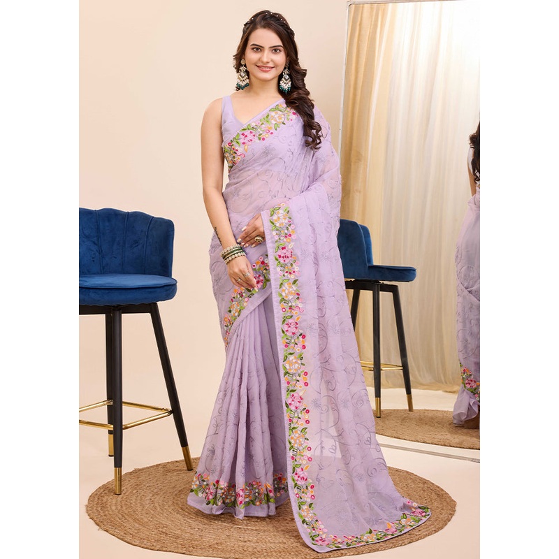 Lavender Dupion Silk Saree With Blouse Piece - JD986609987