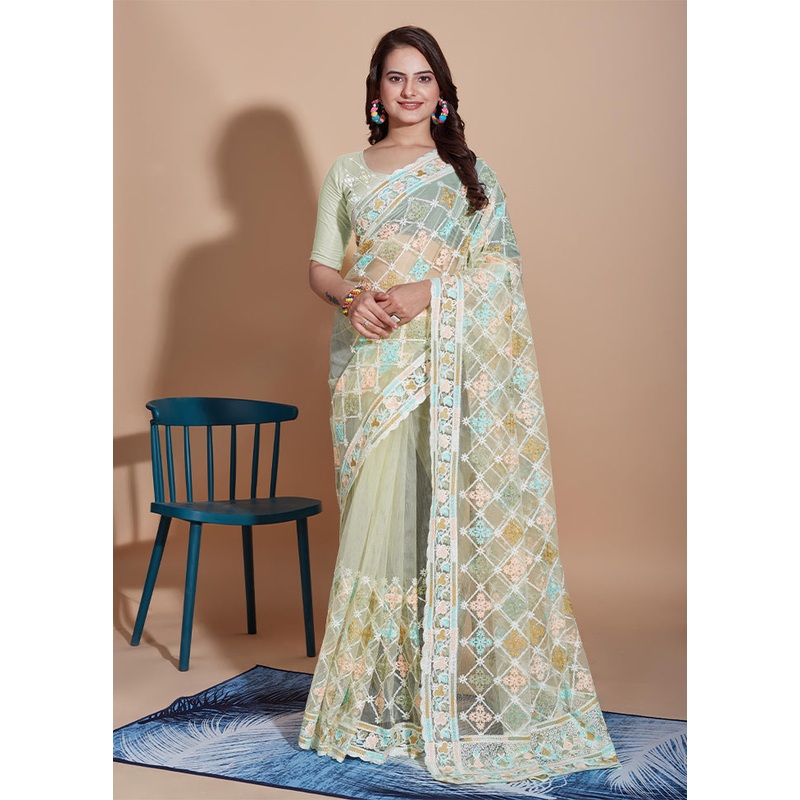 Lemon Net Saree With Blouse Piece - JD986609980