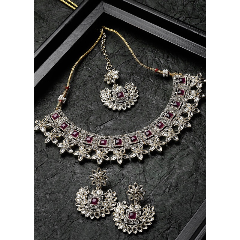 Maroon Alloy Glossy Jewellery Set - JD986610148