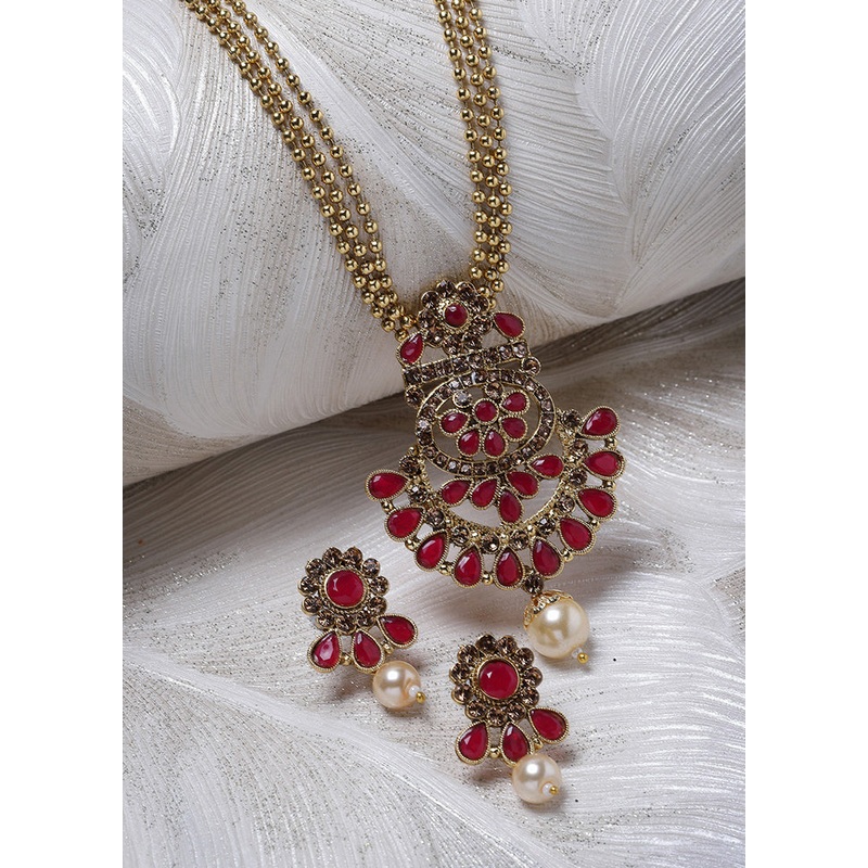 Maroon Alloy Glossy Jewellery Set - JD986610149