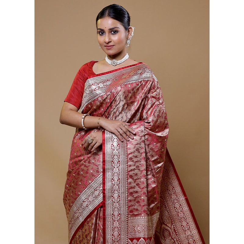 Maroon Handloom Tanchoi Pure Silk Saree With Blouse Piece - JD986610029