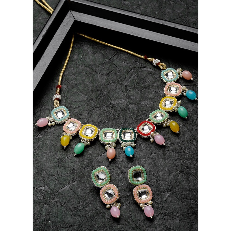Multicolor Alloy Glossy Jewellery Set - JD986610114