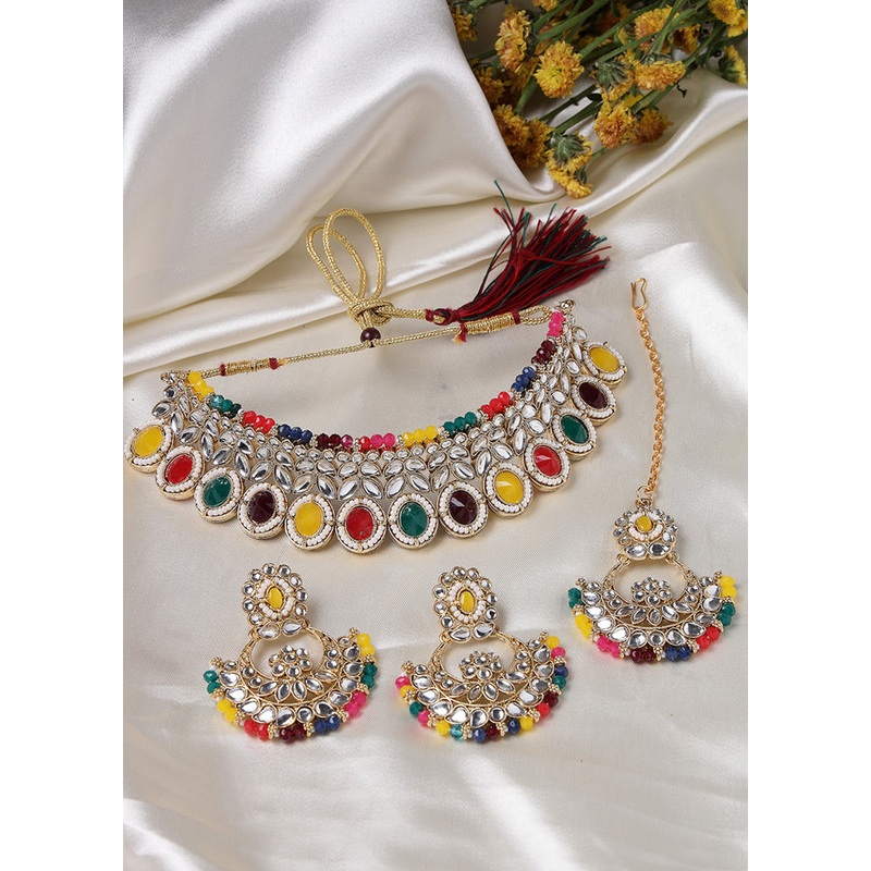 Multicolor Alloy Glossy Jewellery Set - JD986610142