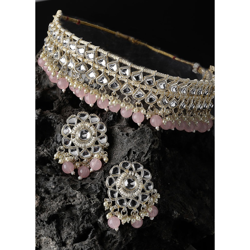 Pink Alloy Glossy Jewellery Set - JD986610092