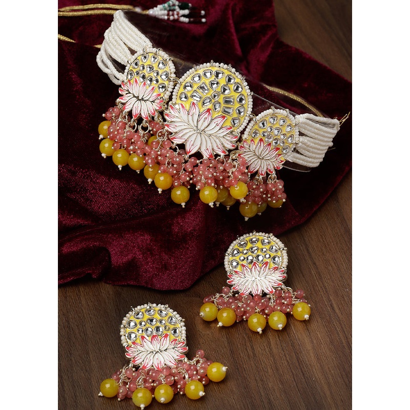 Pink Alloy Glossy Jewellery Set - JD986610094