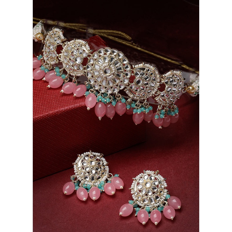 Pink Alloy Glossy Jewellery Set - JD986610096