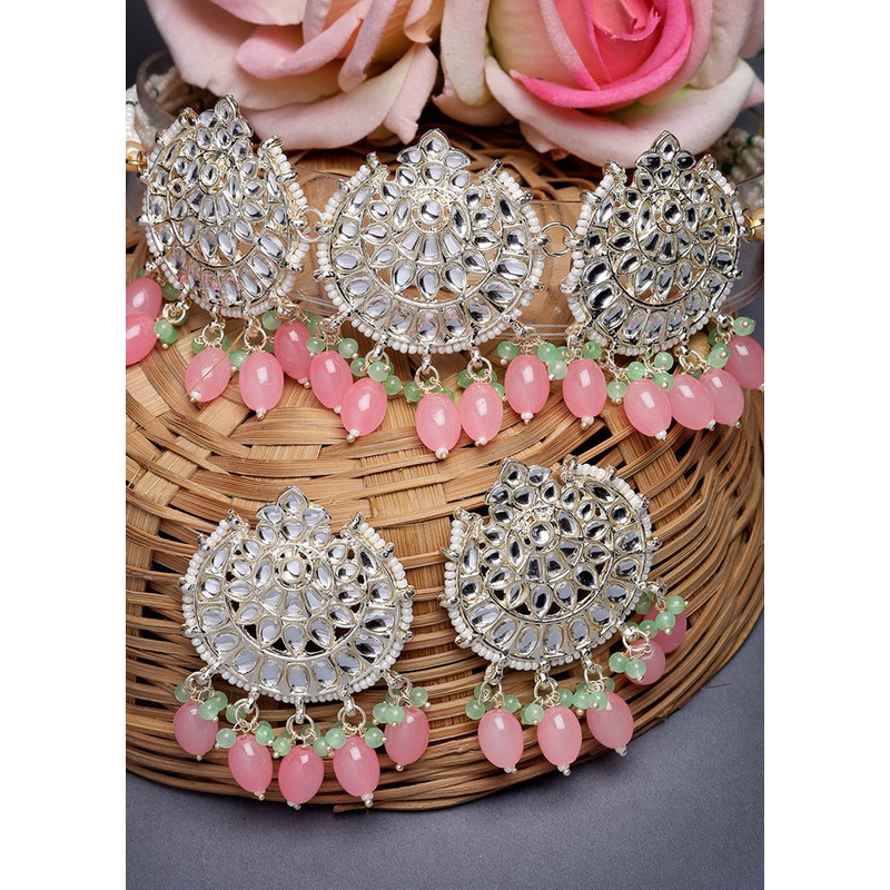 Pink Alloy Glossy Jewellery Set - JD986610097
