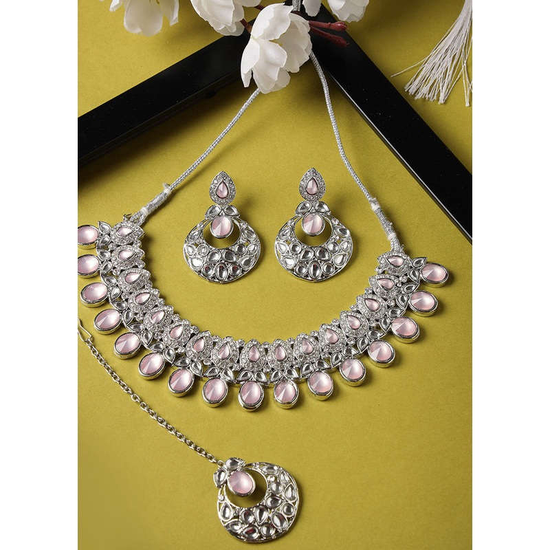 Pink Alloy Glossy Jewellery Set - JD986610100