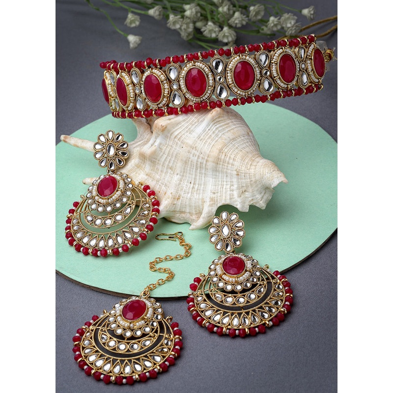 Pink Alloy Glossy Jewellery Set - JD986610101