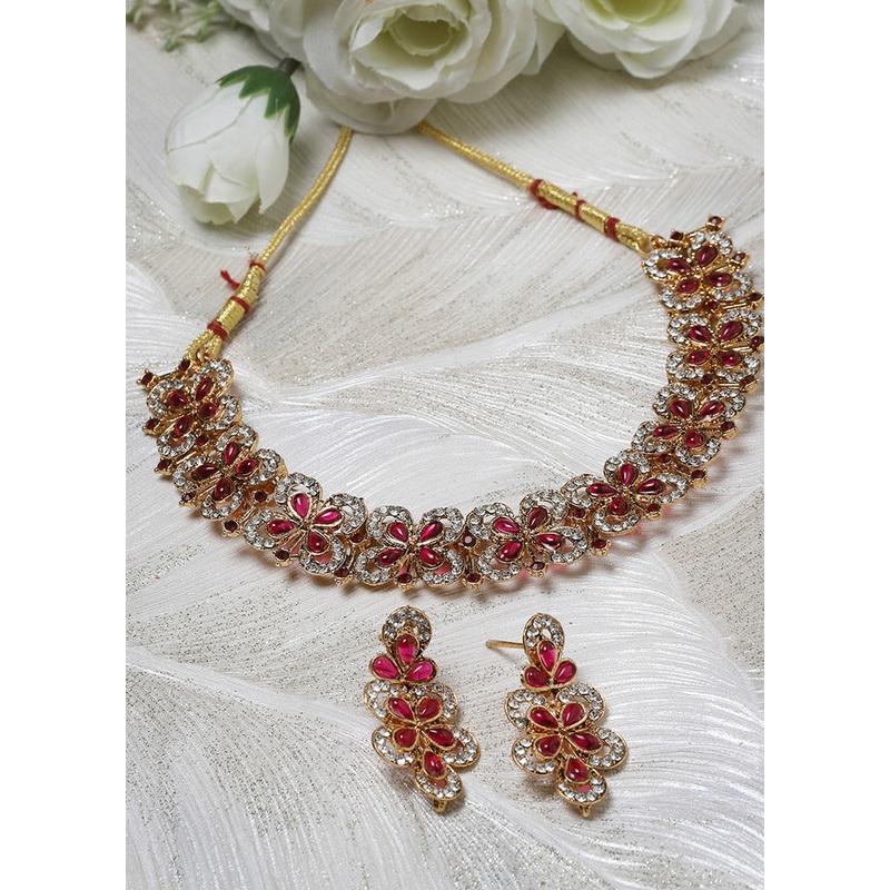 Pink Alloy Glossy Jewellery Set - JD986610102