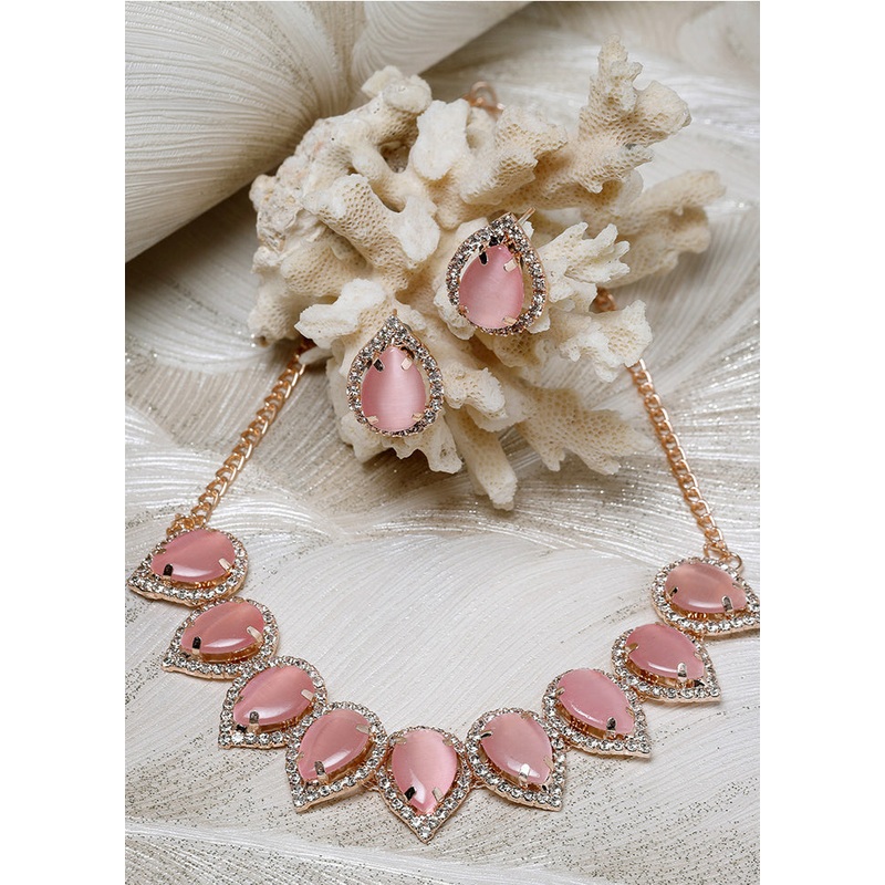 Pink Alloy Glossy Jewellery Set - JD986610103