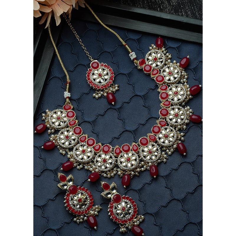 Pink Alloy Glossy Jewellery Set - JD986610104