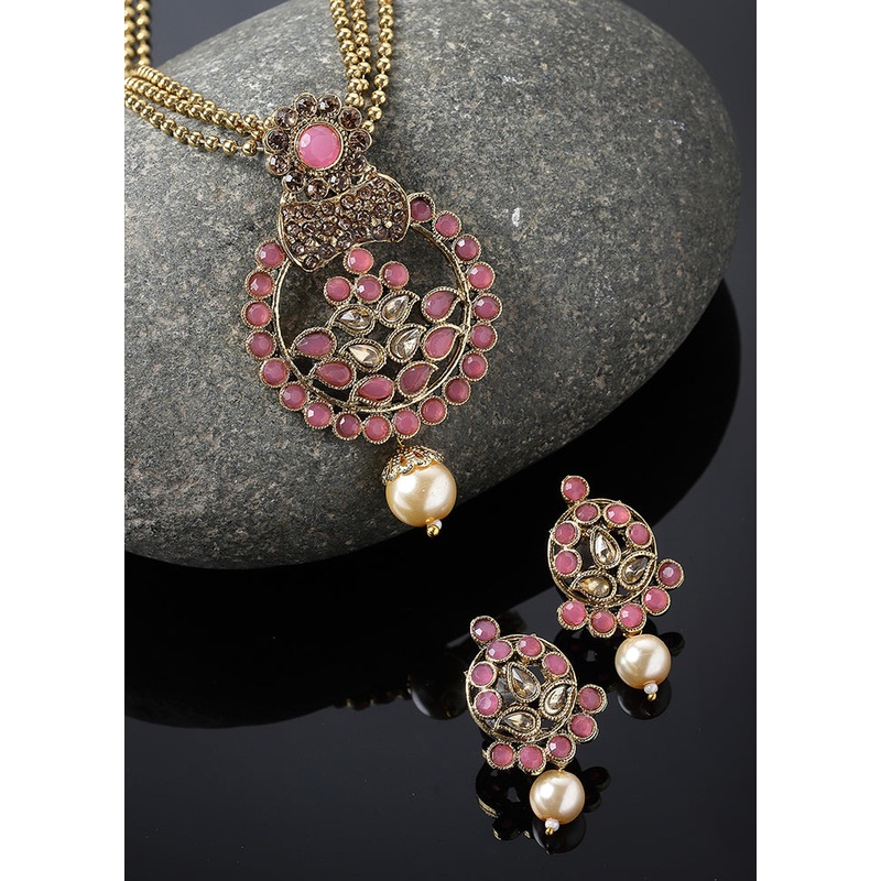 Pink Alloy Glossy Jewellery Set - JD986610108