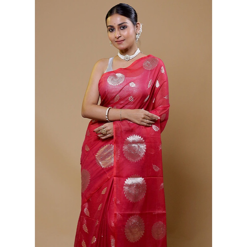 Pink Cotton Saree With Blouse Piece - JD986610027