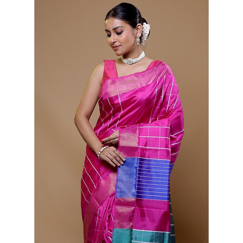 Pink Kalakshetra Kanjivaram Silk Saree With Blouse Piece - JD986610024