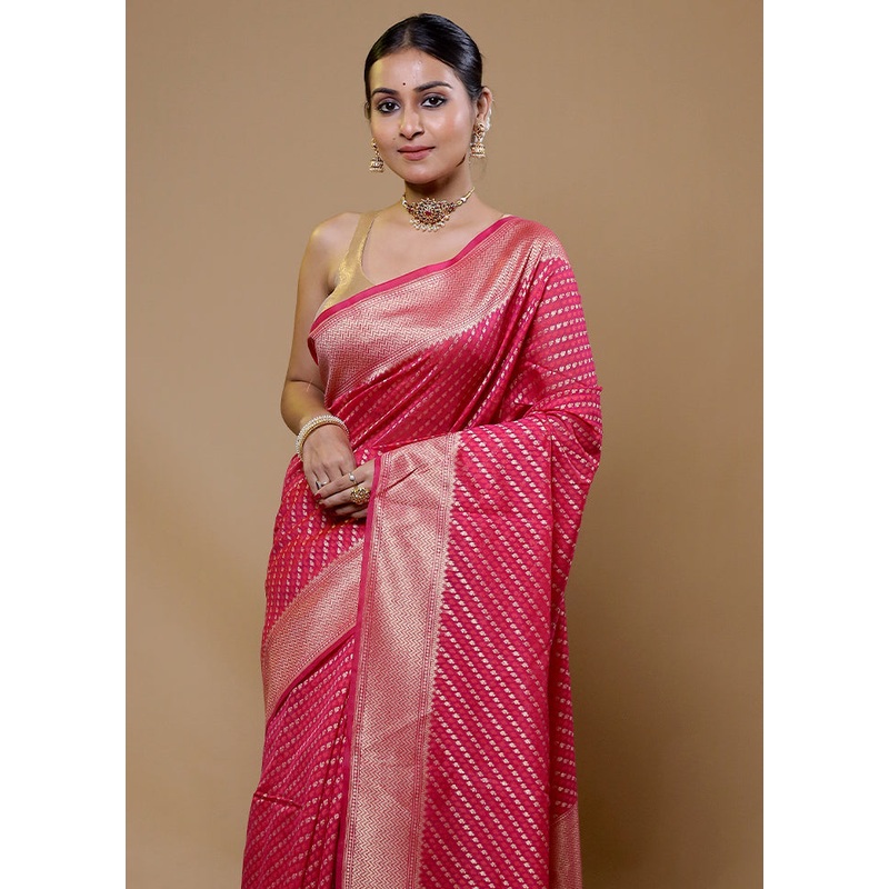 Pink Kora Silk Saree With Blouse Piece - JD986610021
