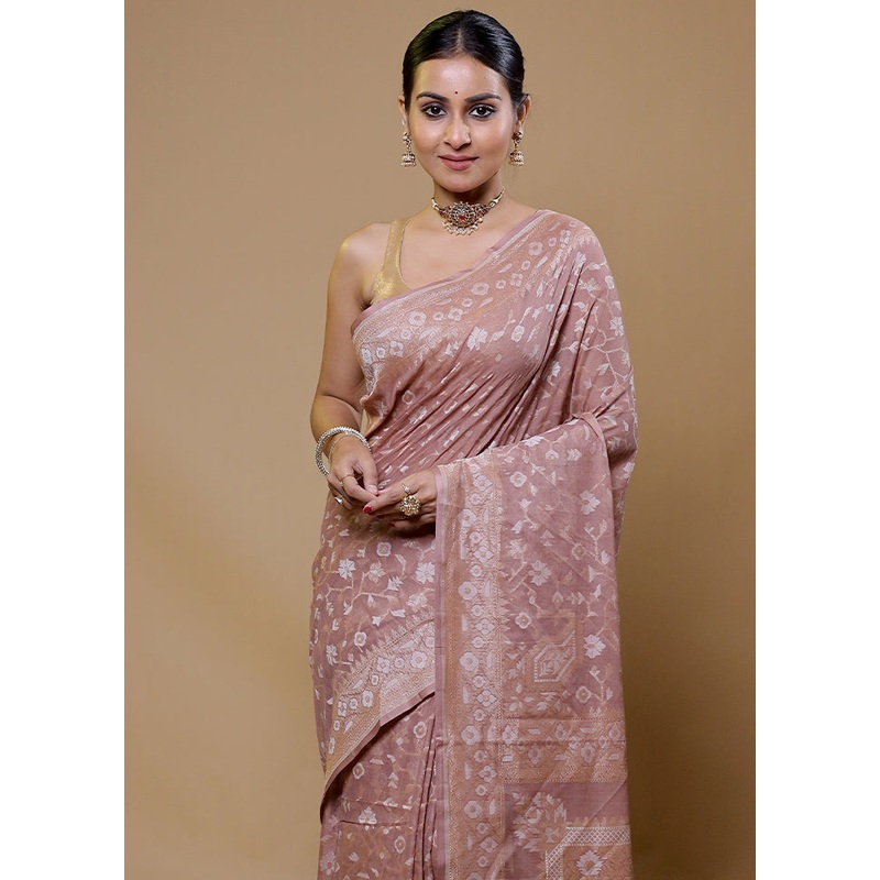 Purple Handloom Kora Pure Silk Saree With Blouse Piece - JD986610019
