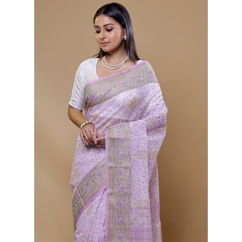 Purple Kota Cotton Saree With Blouse Piece - JD986610017