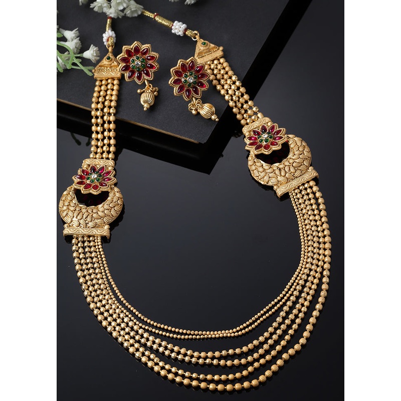 Red Alloy Glossy Jewellery Set - JD986610086