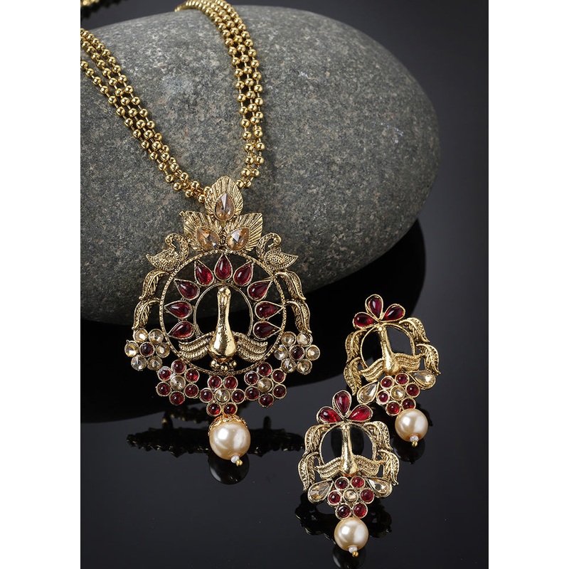 Red Alloy Glossy Jewellery Set - JD986610088